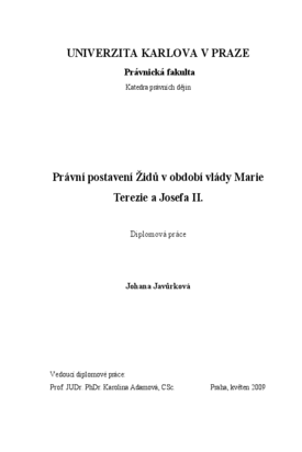 Právní postavení Židů v období vlády Marie Terezie a Josefa II. | Digitální  repozitář UK