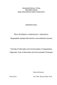 Role informace a komunikace v organizaci. Diagnostické nástroje  informačních a komunikačních procesů | Digitální repozitář UK
