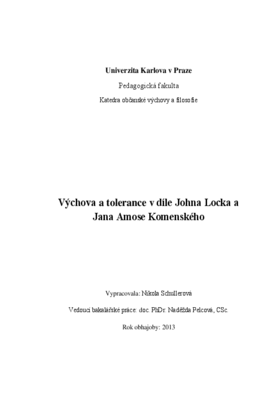 Výchova a tolerance v díle Johna Locka a Jana Amose Komenského | Digitální  repozitář UK