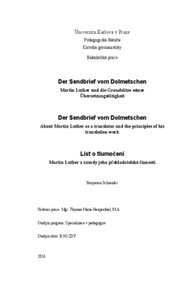 Sendbrief vom Dolmetschen. Martin Luther und die Grundsätze seiner  Übersetzungstätigkeit | Digitální repozitář UK