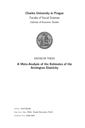 A Meta-Analysis of the Estimates of the Armington Elasticity | Digitální  repozitář UK